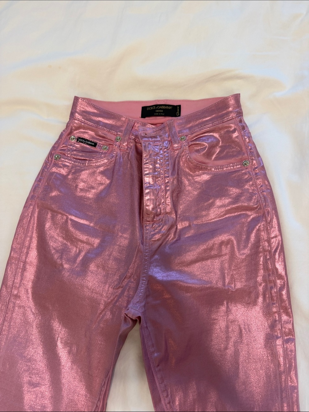 Dolce & Gabbana Metallic Pink High-Rise Jeans